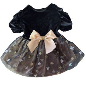 Fitwarm Fancy Black Gold Stars Velvet Tulle Bow Doggie Dog Puppy Dress